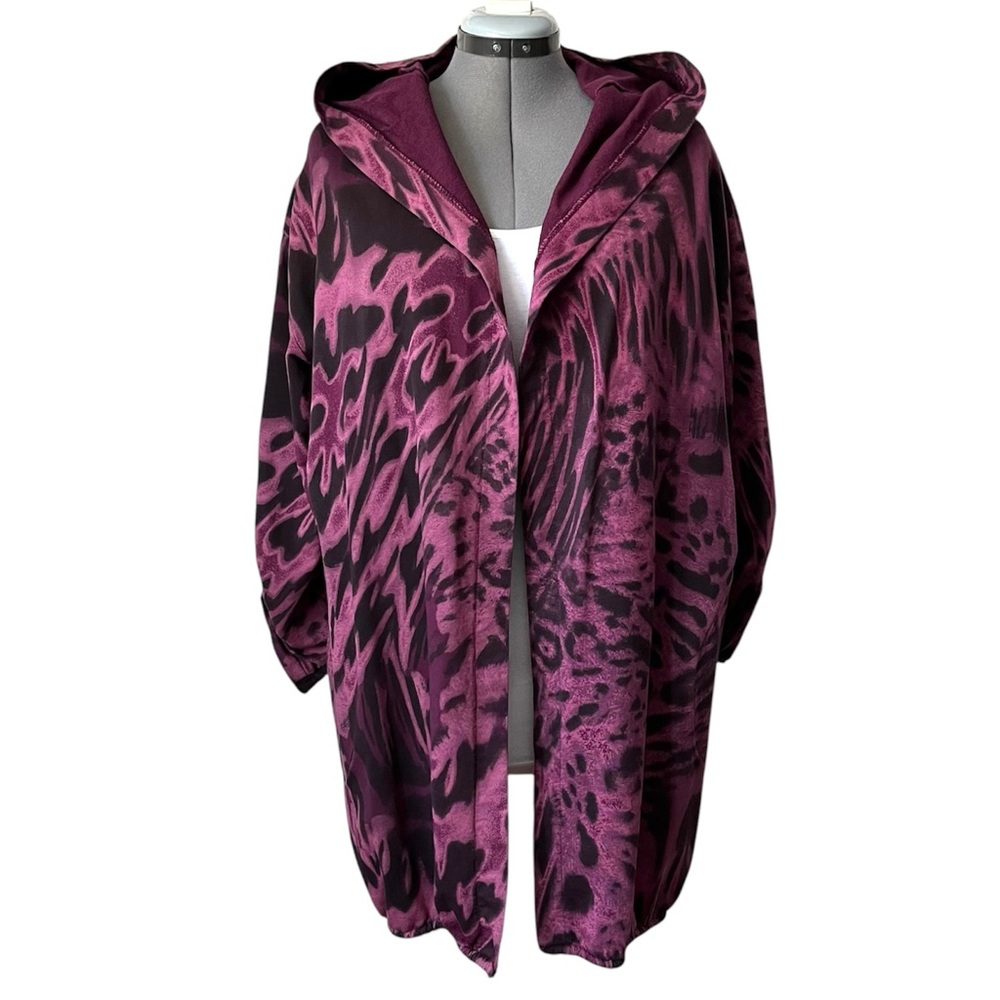 Carre Noir hooded open front knit jacket topper L